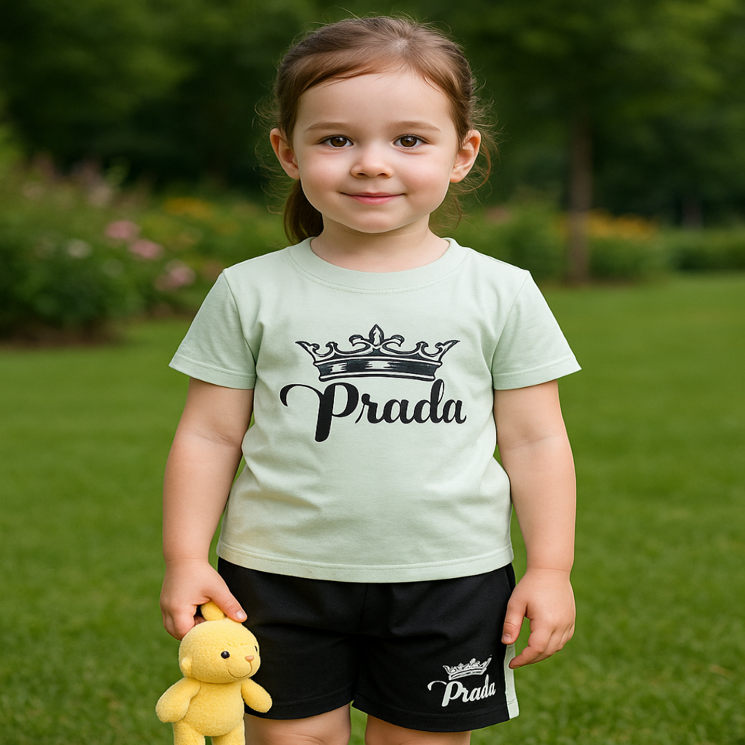 light mimint-green Prada-style shirt and shorts green