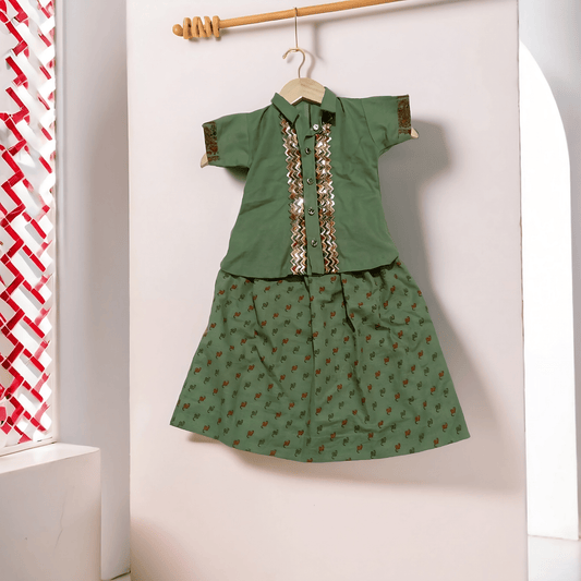 Girls' Green Shirt & Skirt – Perfect for this Eid - Weariums