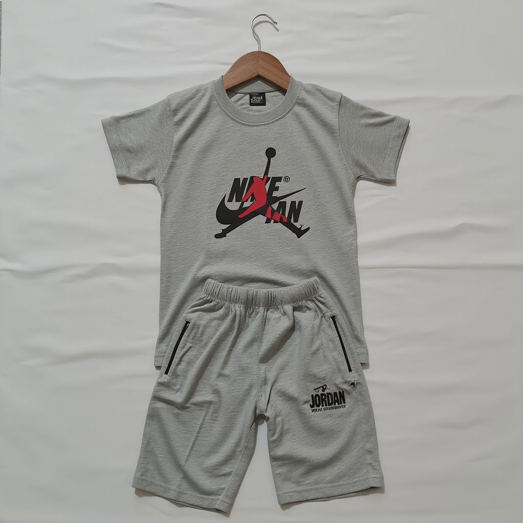 Grey Kids' Tracksuit in soft T-shirt and matching short - Weariums